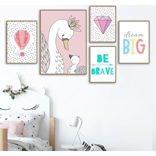 Cute Cartoon Swan Diamond Hot Balloon Arrow Quote Wall Art Canvas Painting Nordic Poster And Print Wall Picture Kids Room Decor