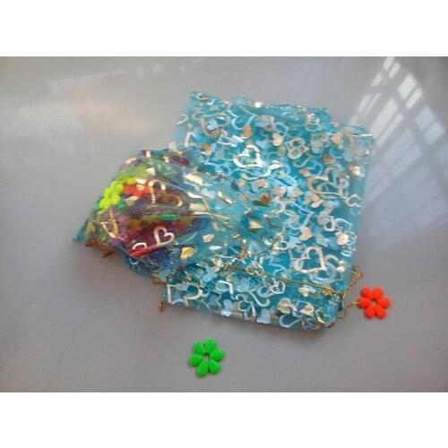 Lake blue heart organza bags 9x12cm 5000pcs jewelry packaging display bags gifts drawstring bag pouch jewelry bag for bracelets