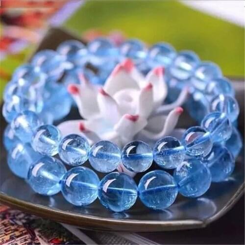 Top Natural Blue Topaz Bracelet For Women Men Quartz Round Beads Crystal Gemstone Stretch AAAAA 7mm 8mm 9mm 10mm 11mm 12mm 14mm