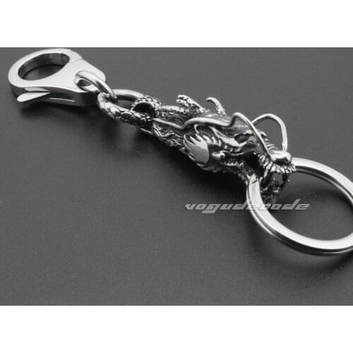 Unique 316L Stainless Steel Dragon Mens Biker Keychain 3H004KCA