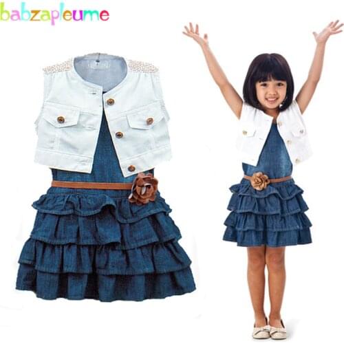 Spring Summer Baby Girls Clothes Sleeveless Denim Dress+Coat+Belt 3pcs/set Girl Costume Infant Girl Clothing Kids Tracksuit A152