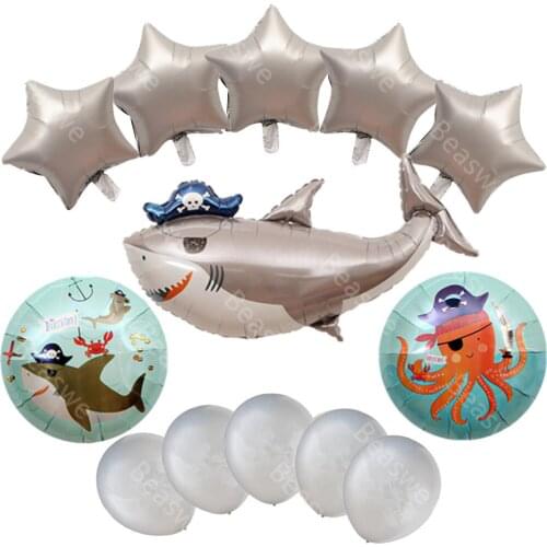 1 Set Marine Life Pirate Shark Aluminum Foil Balloon Party Decorations Kids Inflatable Globos Childrens Day Sea Animal Toys
