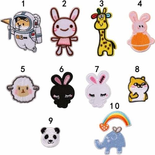 WhatIlife Cute Animals Embroidery Patch For Clothing Rabbits Giraffe DIY Stripes Appliques Garment Gule Iron On Sewing Stickers