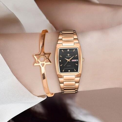WWOOR 2021 Luxury Rose Gold Watch Women Bracelet Watches Top Brand Ladies Casual Dress Week Display Wrist Watch Relogio Feminino
