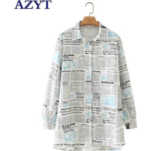 AZYT Fashion Letter Print Women Blouses Autumn Loose Oversized Blusas y camisas Femme 2021 Loose Long Sleeve Womens Shirt