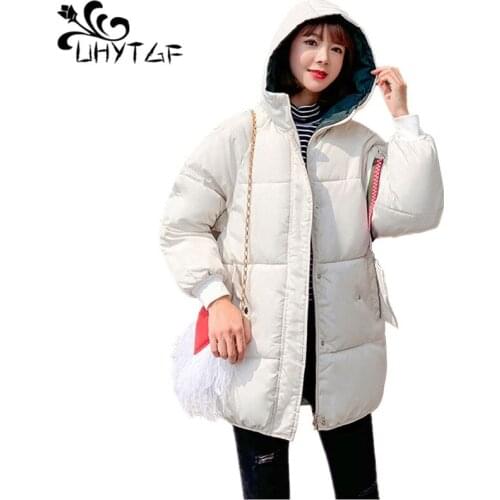 UHYTGF Women Winter Coat Korean Down cotton Jacket M-3XLPlus size Female Down cotton Parka Coats Women Warm Loose Overcoat X526