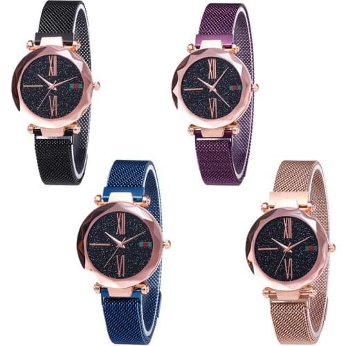 Women New Quartz Watch With Leather Strap Irregular Mirror Starry Night Dial Glass Alloy Stainless Steel Quartz Watch 2019