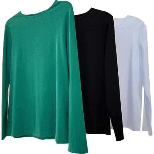 Retro Solid Long Sleeves Women Tshirts Harajuku Green Tops Casual Loose Thin Folded Top Fashion Femmal Pullover T-shirt Goth