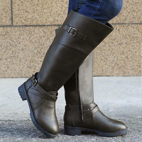 2021 Winter Boots Large Womens Knee High Boots Sexy Thick Round Toe Spring And Autumn Shoes With Little Thick Sole Size 35---43