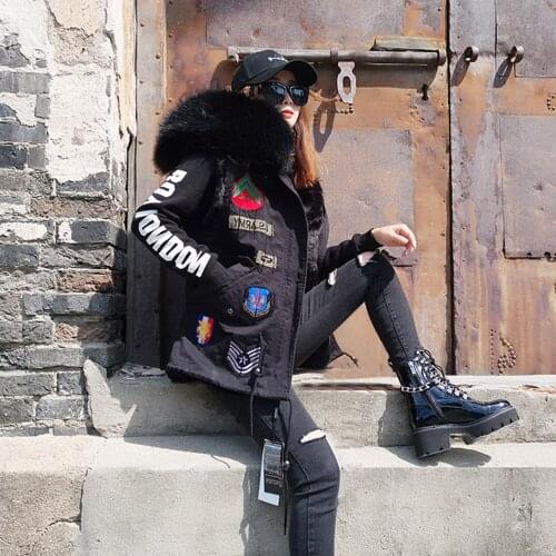 MAOMAOKONG new vest embroidered cotton-padded jacket pie to overcome the big raccoon fur collar coat female winter