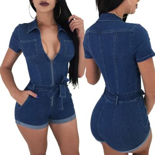 Female Jumpsuit Sexy Slim Stretch Denim One-Piece Shorts New Blue Denim Fashion African Clothing Jumpsuit Woman Summer Overalls