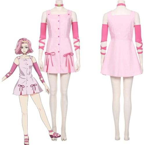 NEW Anime JoJos Bizarre Adventure movie Sugimoto Reimi Cosplay Costume pink dress with accessory for women girls dress