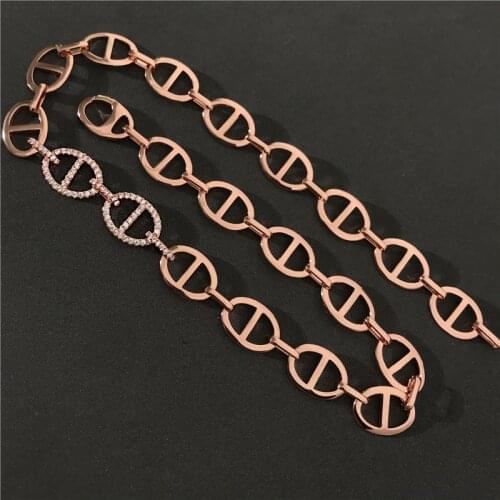 925 sterling silver summer new ring piece collar female fashion retro design rose gold pig nose ring piece necklace French style