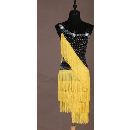 Women Fringe Latin Dance Dress Shining Sexy Backless Tango Rumba Samba Salsa Dance Dresses Female Slim Black Dress For Dance New