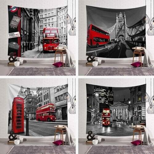 300x150cm British Style Tapestry European Red Bus Printed Wall Hanging 4 Sizes 3D Art Carpet City Landscape Tapestry Home Decor