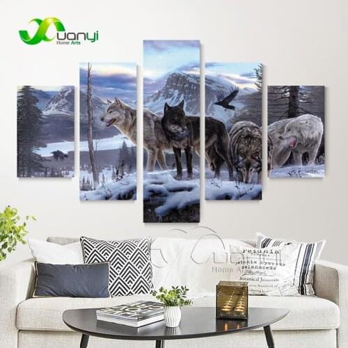 5 Panel Wolf Abstract Art Oil Painting Wolfpack Home Decor Modular Wall Picture For Living Room Canvas Art Print Unframed PR1371