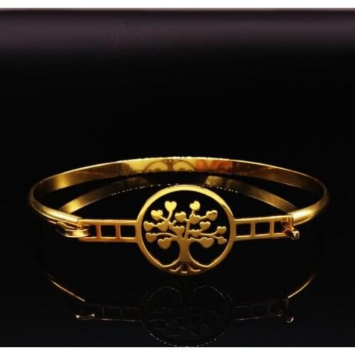 Tree of Life Gold Color Stainless Steel Bangles For Women 2021 New Bangle Bracelet Jewelry pulseras de acero inoxidable B61175