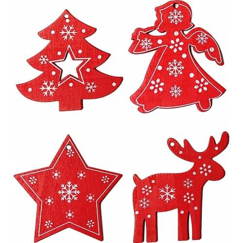 4 Pcs/set Christmas Tree Hanging Ornament Home Office Tree Hanging Wood Pieces Wooden Decoration 4 Types of Christmas Ornament