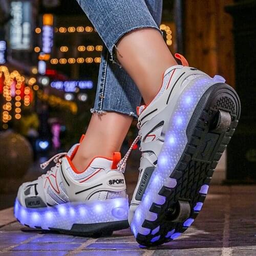 Boy Girl LED Light USB Roller Skate Wheel Sneakers Shoes with Two Wheels Children Luminous Sneaker Kids Boys Girls Tennis Shoes