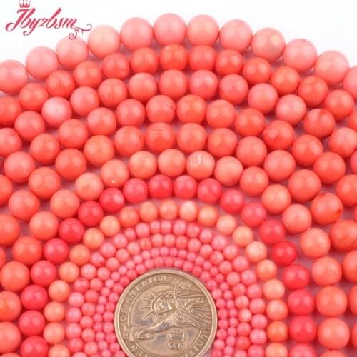 2,3,4,6,7,8,10mm Smooth Round Beads Pink Coral Natural Stone Beads For DIY Women Necklace Bracelets Earrings Jewelry Making 15"