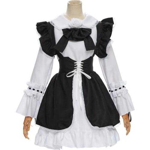 Gothic Black Lolita Maid Lace Dress Cute Cosplay Girls Kodona Outfit Long Sleeves Halloween Carnival Costume For Women Plus Size