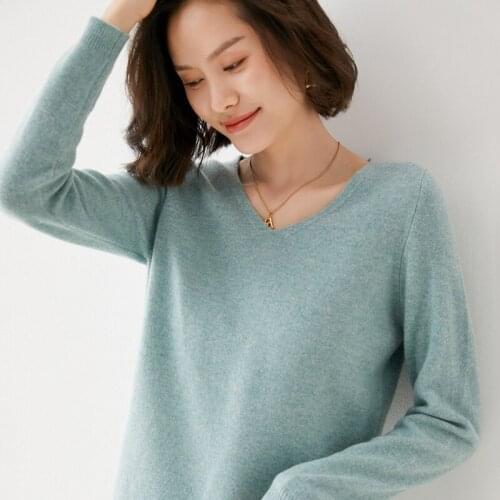 Cashmere Sweater womens pullover spring autumn new Wool Sweater womens V-neck long-sleeve bottoming shirt thin knit top Female