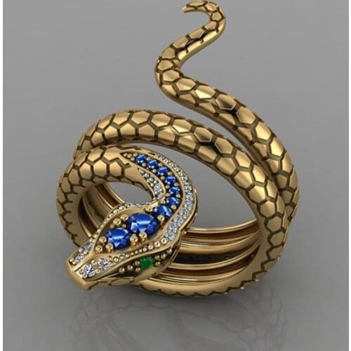 Huitan Creative Snake Women Ring Gold Color Green Eye Punk Style Hiphop Party Personality Rings Cool Girl Gift Fashion Jewelry