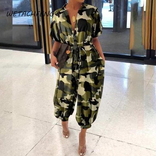 Fashion Womens Jumpsuits Camouflage Print Short Sleeve Overalls Summer 2021One Piece Club Outfits Romper Female Bodysuits Pants