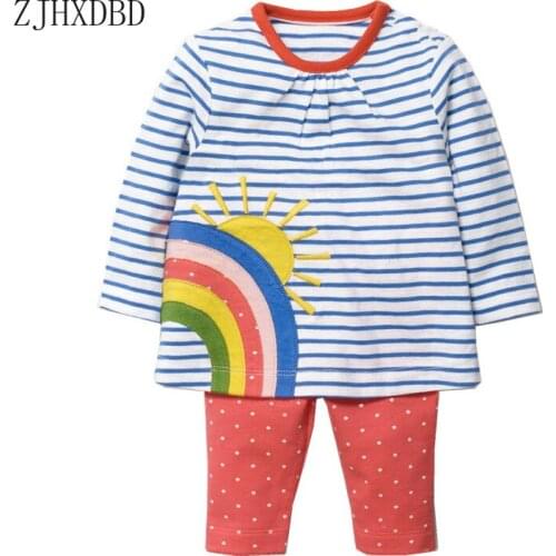 Girls Print Pattern Rainbow Blue Striped Top Pants 2 Pieces Sets 2020 New Autumn Long-sleeved Suits for Girls Children Red Pants