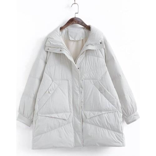 Korean Version White Duck Down Jacket Womens New Stand-up Collar Casual Slimming Thick Warm Mid-length Coat