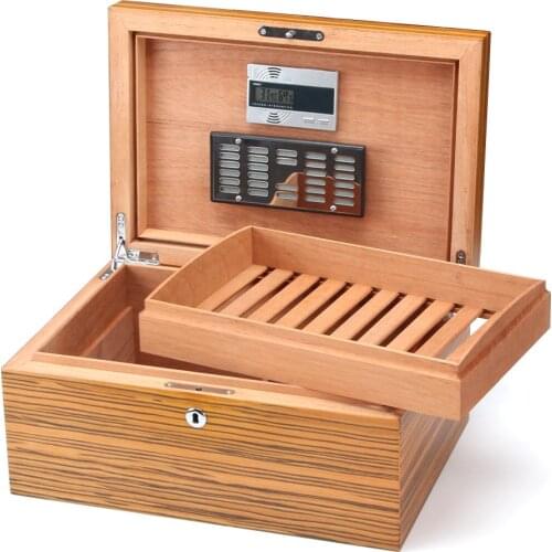 Large Capacity Humidor Cigar Box Cedar Wood Cigar Case Yellow Cigar Accessories With Humidor Humidifier Hygrometer
