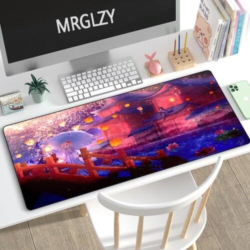 MRGLZY Anime Girl Genshin Impact Cherry blossoms Mouse Pad Gamer Large Desk Mat Computer Gaming Peripheral Accessories MousePads