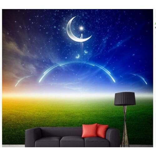 Beautiful sky meadow meteor moon Home Decoration window mural wallpaper modern living room wallpapers