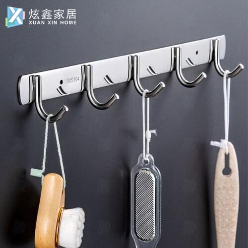 Stainless Steel Coat Hooks Perforated Bathroom Towel Hook Kitchen Storage Shelf Row Hook Household Hardware Pendants Accessories