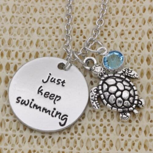 KSRA Fashion Inspirational Necklace turtle just keep swimming crystal Alloy Necklace Chains Jewerly For Women
