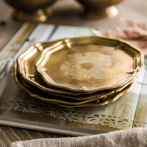 Brass Coaster American Luxury Retro Small Tray Heat Insulation Pads Kitchen Accessories Metal Coaster Cup Mat Drinkware Pads