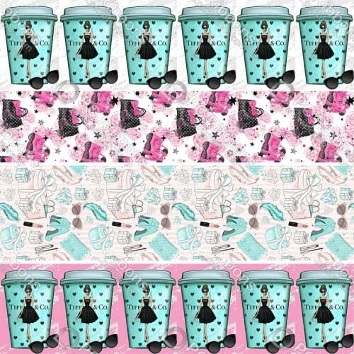 Girl gift printed grosgrain ribbon fold over elastic printing ribbons DIY hair accessories band 50 yards