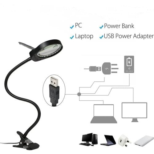 Multi-function Dual Lens 3X and 10X Magnifying Glass Clip Magnifier LED lamp With Adjustalble Light for Reading-Black