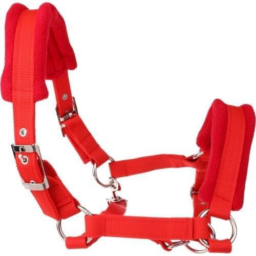 Soft Fleece & Sponge Padded Horse Headcollar/Halter Red - Fully Adjustable