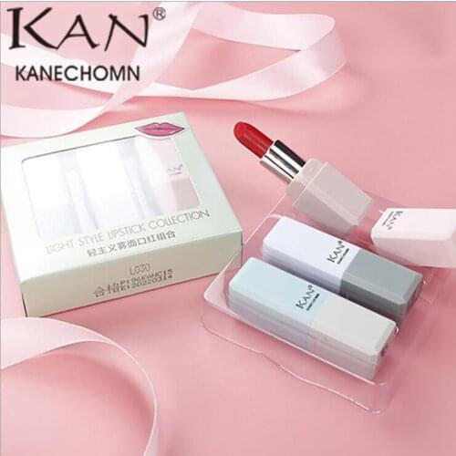 KAN 3pcs/set Waterproof Matte Lipstick Set Nude Moisturizing Lip stick Lot velvet Lips tint Sexy Red Batom Beauty Makeup
