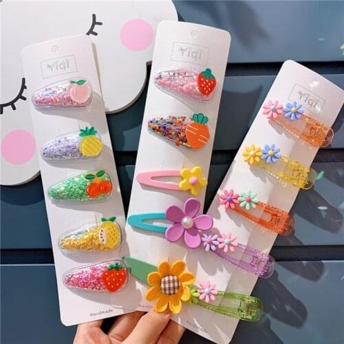 5Pcs/set New Children Hair Accessories Cartoon Animals Headwear Fruit Flower Hairpins Headwear Set Princess Hair Clips Barrettes