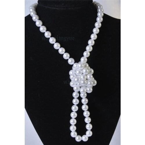 Natural jewelry Womans gift Longer 50inch 8mm White South Sea Shell Pearl Round Beads Necklace AAA Grade hook