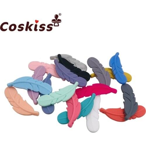 Coskiss 5pcs Silicone Teether Feather Beads Handmade Accessories Teething Toys For Infant Newborn Gift Baby Teether
