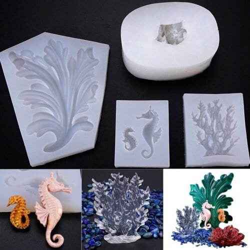 3D Coral Silicone Mold DIY Ocean Landscape Mould Seaweed Hippocampus UV Epoxy Resin Concrete Clay Plaster Handmade Making Tools