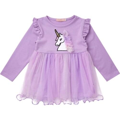 Spring Autumn Baby Girl Dress Long Sleeve Cartoon Horse Print Toddler Girls Dresses Party Princess Mesh Tutu Dress Kids Clothing