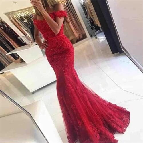 Vintage Off Shoulder Burgundy Lace Appliques Beaded Mermaid Prom Dress 2021 V Neck Formal Vestido De Festa Evening Party Gowns
