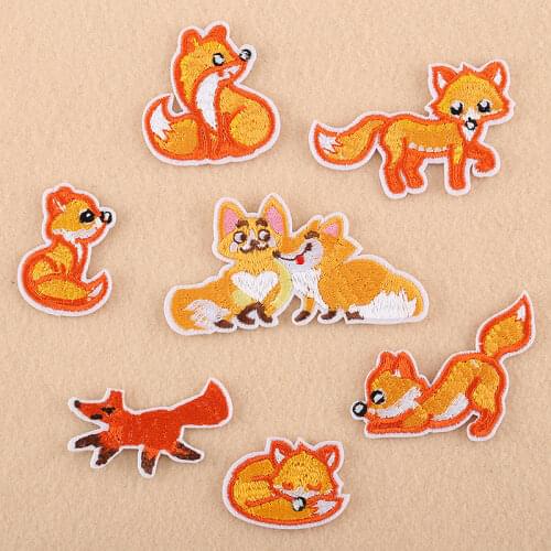 Cute Fox Embroidery Patch Heat Transfers Iron On Sew On Animal Patches for Clothing DIY Clothes Stickers Decorative Appliques