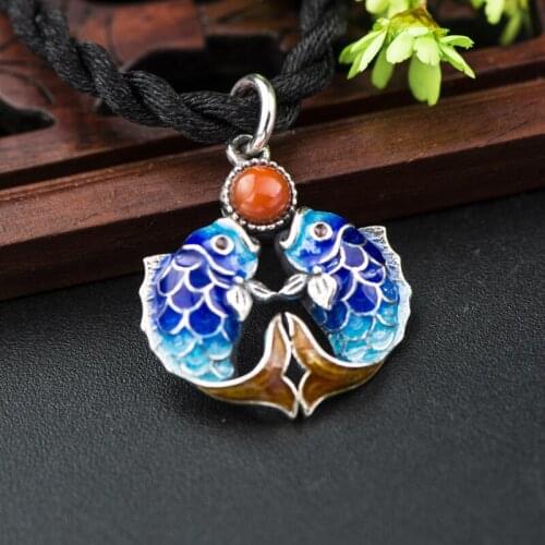 New Cloisonne 925 Silver Pendant Creative Pisces Womens Pendants