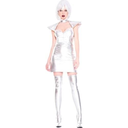 Womens Cosplay Costumes Outer Space Planet Silver Ironhide Combat Suit Milky Way Super Girl Cosplay Sets Performance Costume