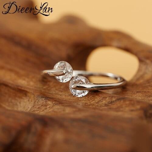 2020 New Arrival Silver Color Double Crystal Rings For Women Ladies Adjustable Rings Vintage Jewelry